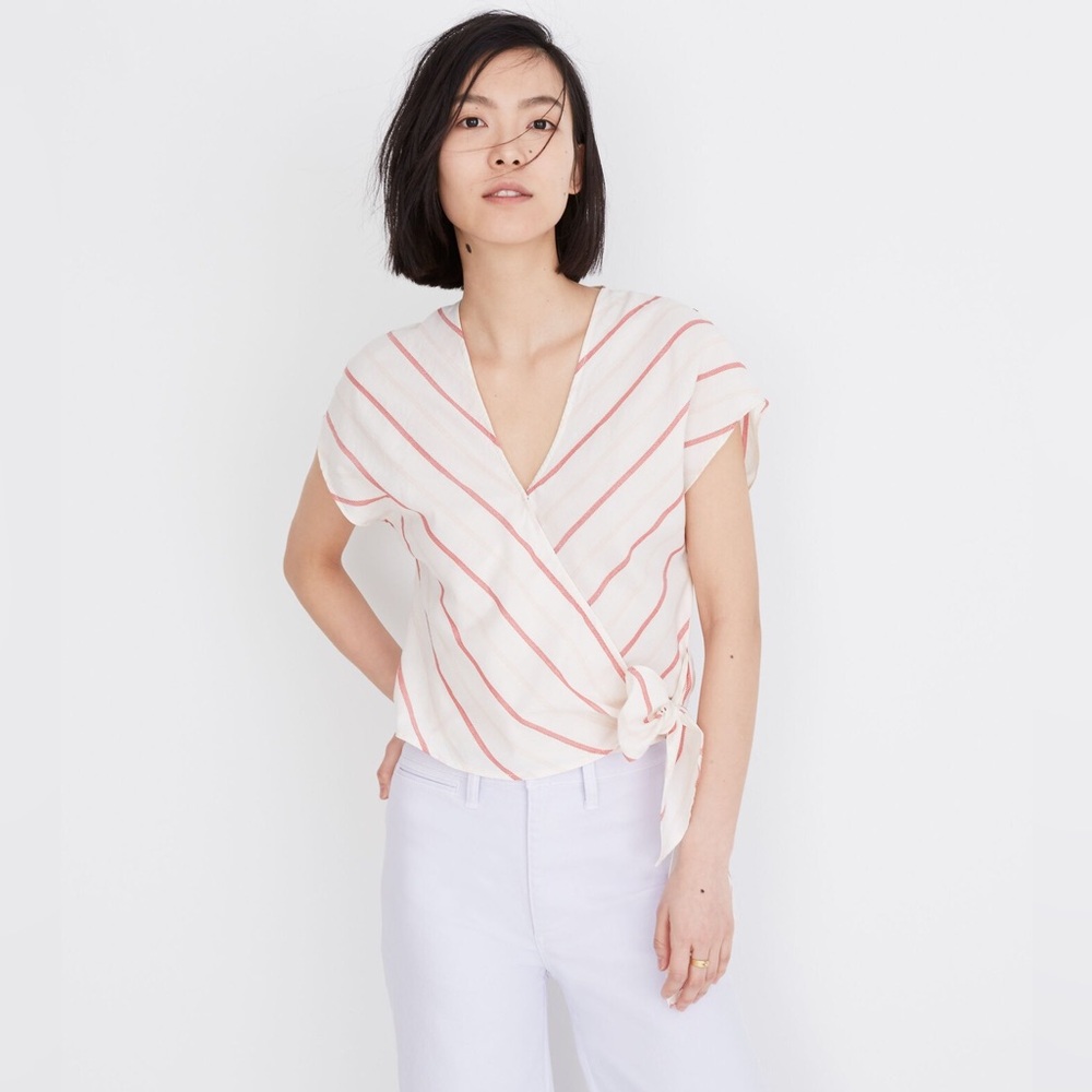 Madewell Sash-Tie Wrap Top in Montpellier Stripe 100% Cotton Women’s Size Large